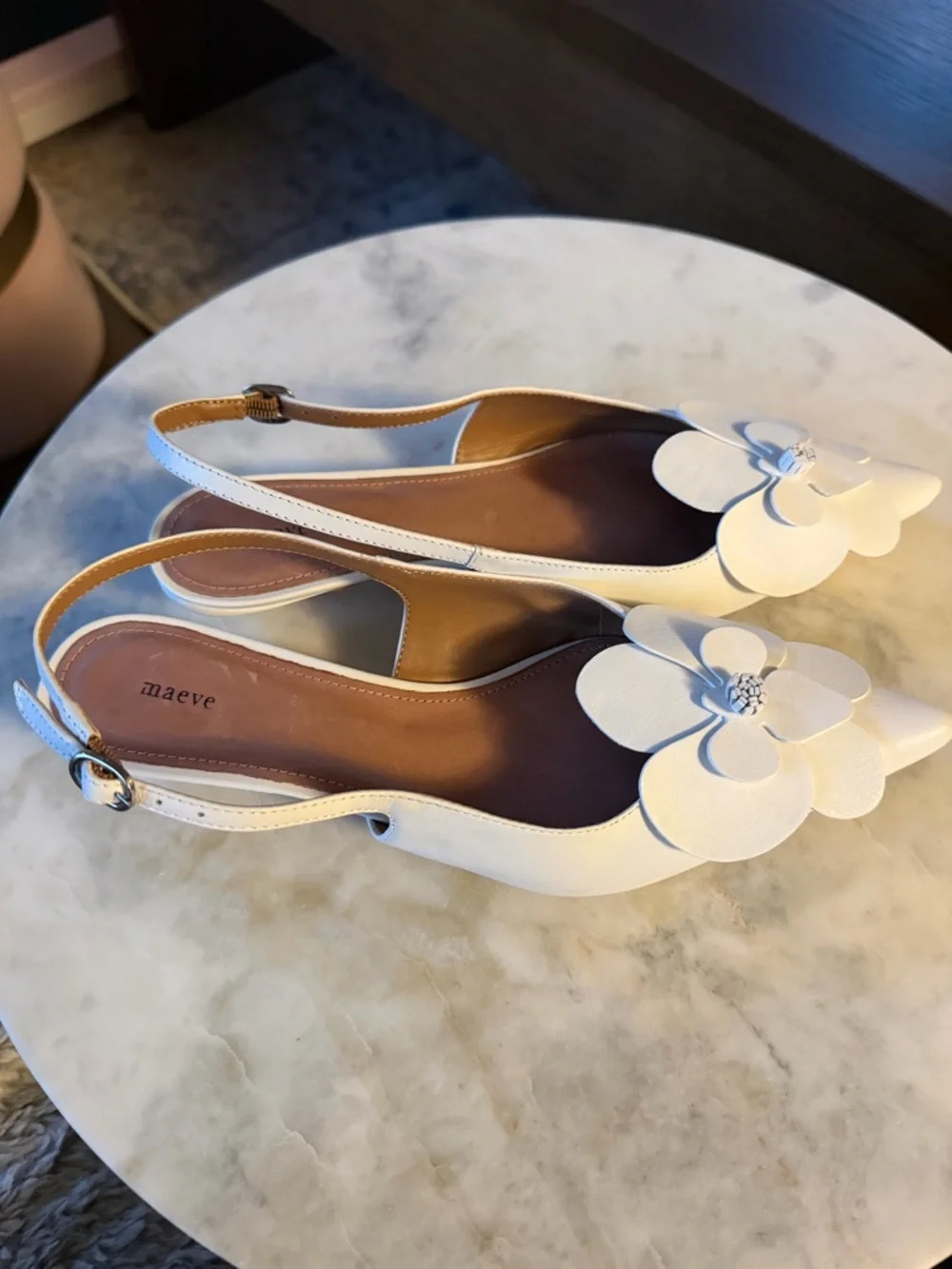 Maeve White Leather Floral 3d Slingback Kitten Heels Size 8 / EU 38 New - Picture 7 of 12